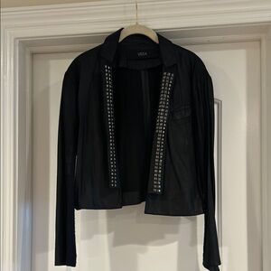 VEDA Black Leather Studded Women's Jacket size Small